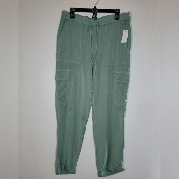 Saks Fifth Avenue Pants - Saks Fifth Avenue Cargo Pants Women's Green Medium Elastic Tie Waist Boho Casual